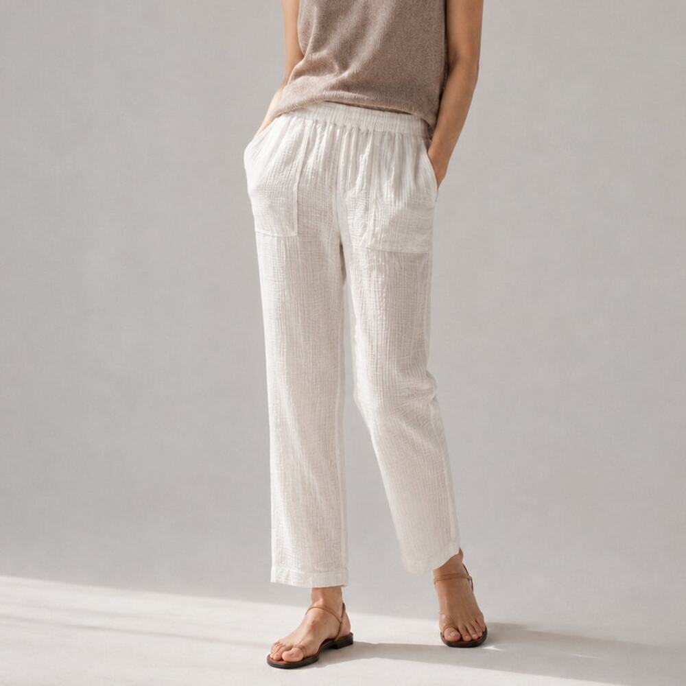 Jonathan Simkhai Swim Pants Women S Off-White Gauze Cotton Straight Ankle
